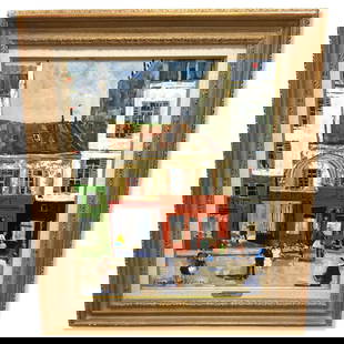 Signed Jacques Bouyssou (French, 1926-1997) Oil Painting on Canvas Paris L'entree De Garage: Signed Jacques Bouyssou (French, 1926-1997) Oil Painting on Canvas Paris L'entree De Garage. Signed lower left, measures H: 25 1/8" x W: 20 5/8", 4 3/8" frame & matte