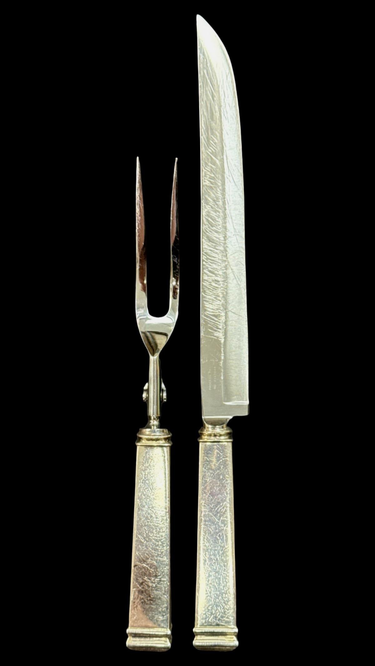 Pair of Tiffany & Co. Sterling Silver Hampton Monogrammed Carving Pieces: Pair of Tiffany & Co. Sterling Silver Hampton Monogrammed Carving Pieces. Knife measures L: 14" and fork measures L: 11"