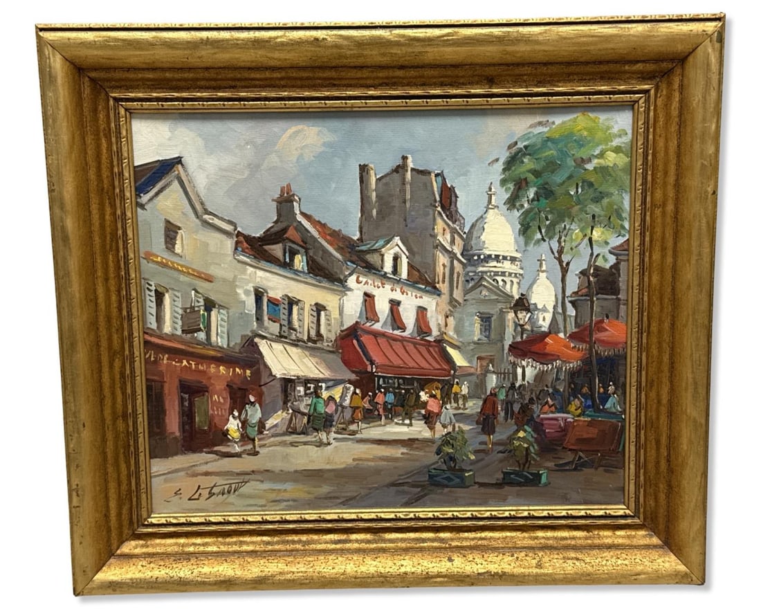 Signed Edouard Le Saout (French, 1909-1981) Oil Painting on Canvas of a Parisian Street Scene (1 of 4)