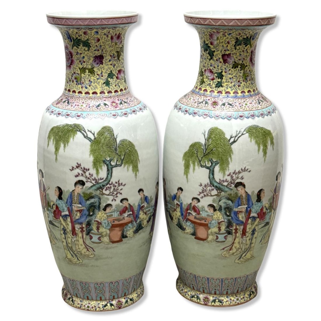 Pair of Chinese Porcelain & Enamel Vases Featuring Figures in a Rural Landscape (1 of 3)