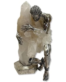 Signed Rare Carrera Y Carrera Spanish Silver & Geode Man Holding a Crystal Aloft Sculpture