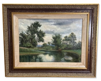 Signed John Christopher Miles (American, 1837-1911) Oil Painting on Board Landscape Scene