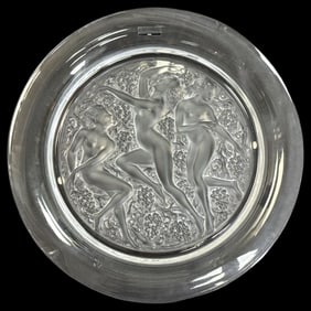 Lalique France Clear & Frosted Crystal Bacchantes Charger
