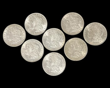 Lot of Eight Morgan Silver Dollar Coins, 1921 X.F.
