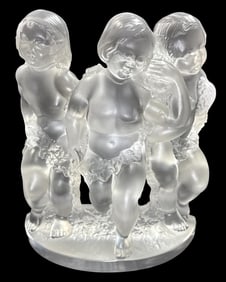 Lalique France Clear & Frosted Crystal Luxembourg Cherubs Figurine