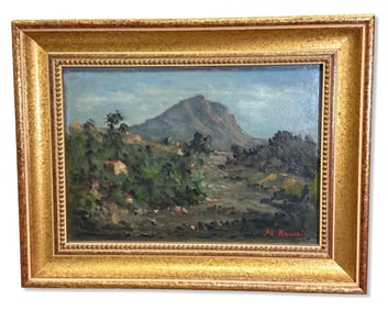 Signed P.H. Roussin Rural Woodland Landscape Oil Painting on Board