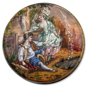 Signed Gamet French Enamel Decorated Powder Box