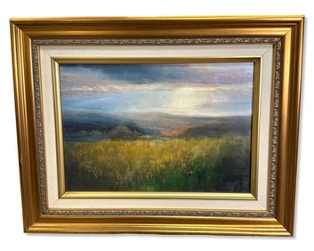 Signed Suzanne Wiggin (American B. 1962) Oil Painting on Panel Ocher Field, 2006
