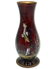 Antique French Enamel Portrait Vase