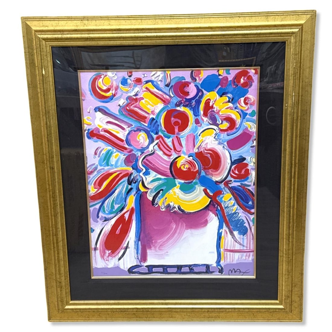 Signed Peter Max (German/American b. 1937) Lithograph in Color Abstract Flowers III (1 of 4)