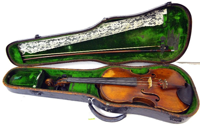 Violin by Charles Gaillard, Paris 1866: Violin by Charles Gaillard, Paris 1866 with original bow and velvet line case. Measures 23" in length. Condition - obvious wear due to age and use.For Domestic or International Shipping Quotes Please 