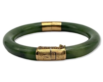 14kt YG & Chinese Jade Bangle Bracelet