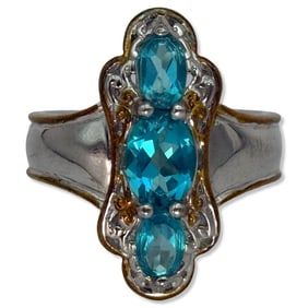 Sterling Silver, Gold Washed Sterling Silver, & Neon Apatite Ring