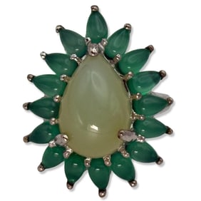 Sterling Silver, Chalcedony, & Aventurine Ring