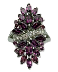 Sterling Silver, White Sapphire, & Rhodolite Garnet Ring