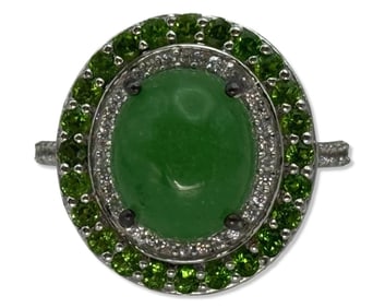 Sterling Silver, White Sapphire, & Chrome Diopside Ring