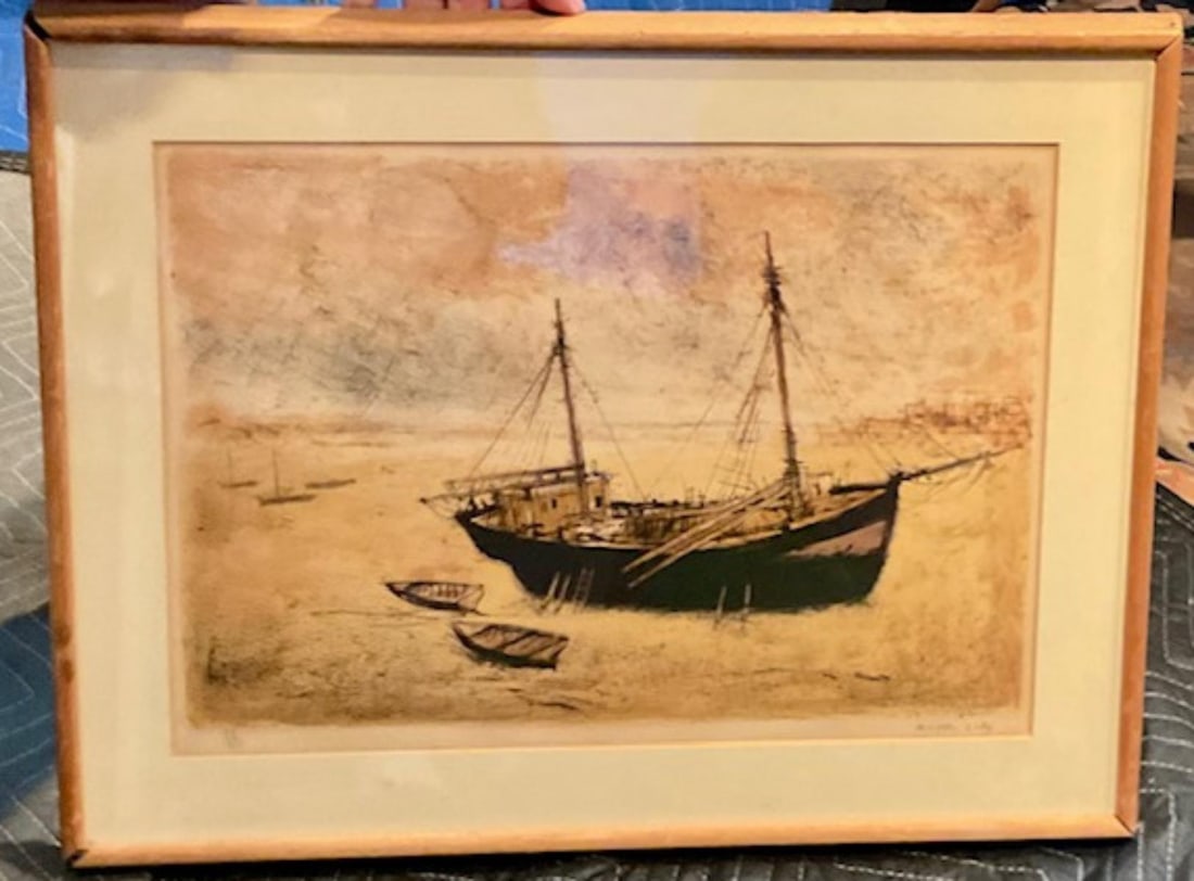 Signed Michel Ciry Lithograph in Color Boats at Low Tide (1 of 1)