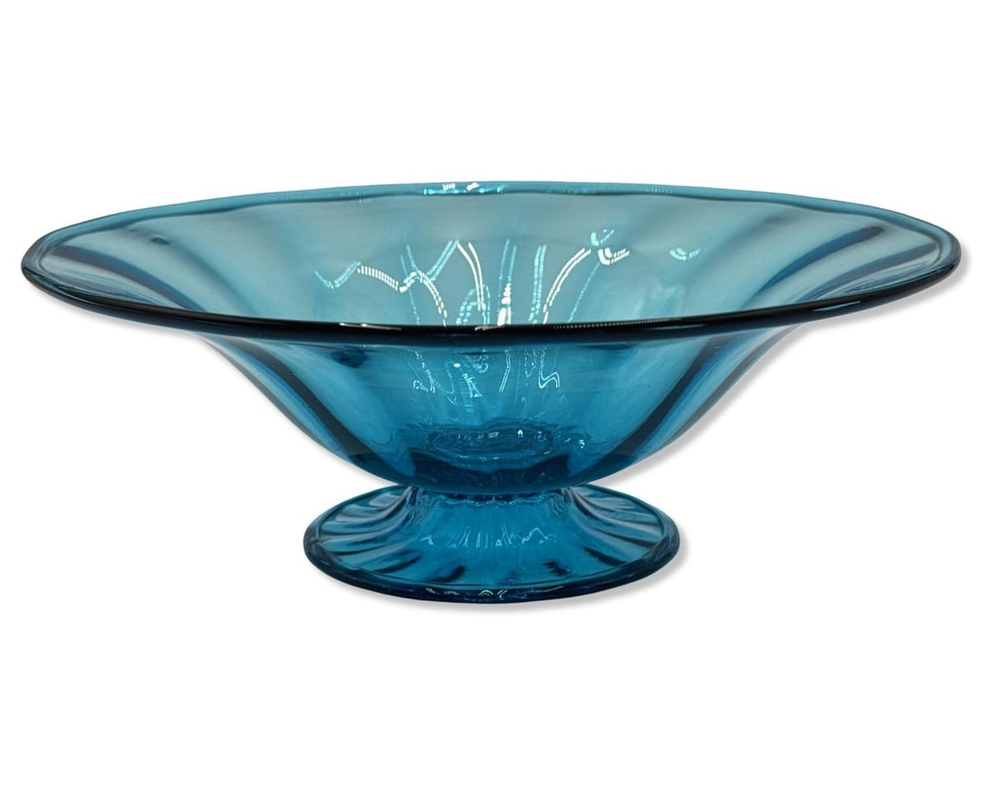 Signed Frederick Carder (English, 1863-1963) Steuben Celeste Blue Centerpiece (1 of 3)