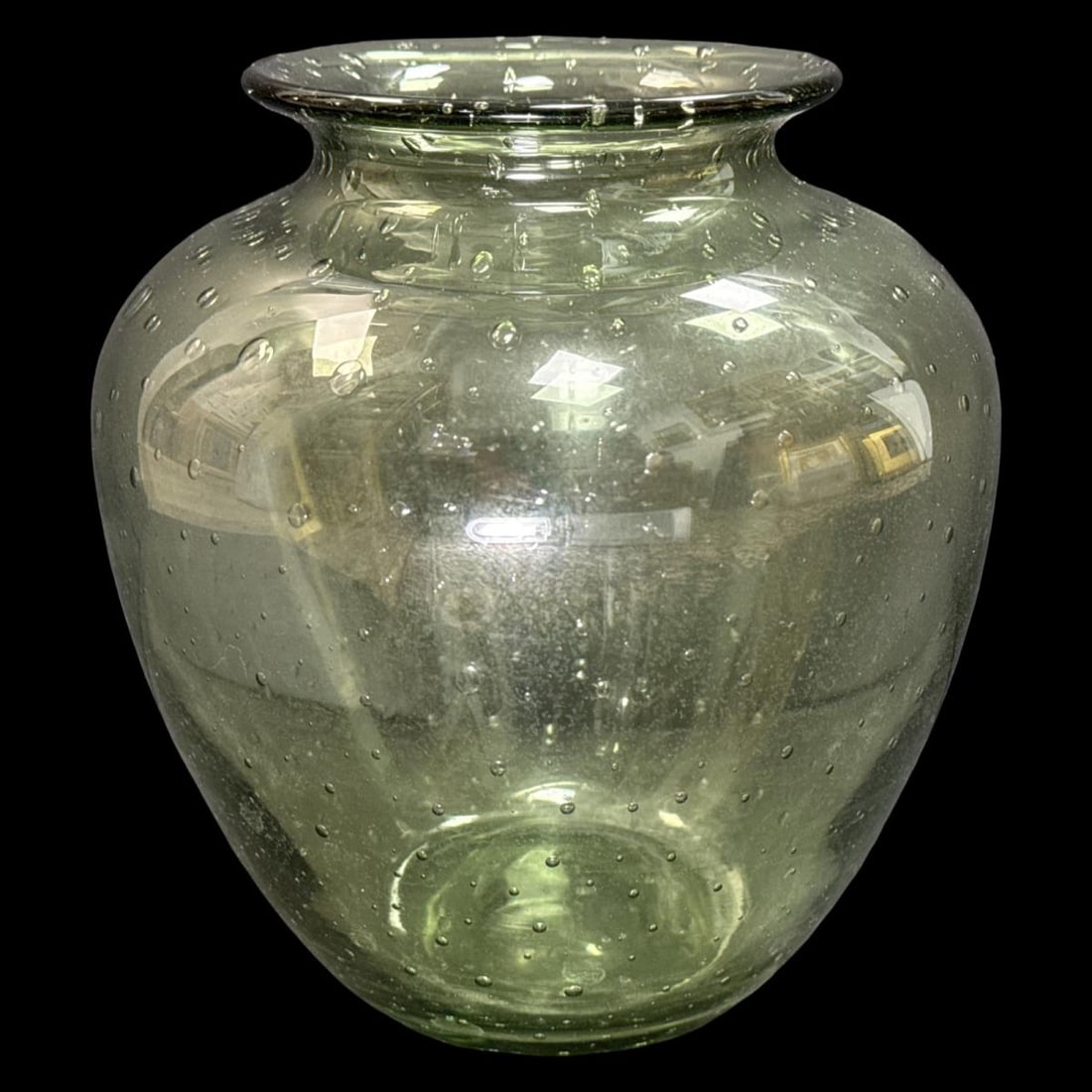 Steuben Green Controlled Air Bubble Glass Vase (1 of 2)