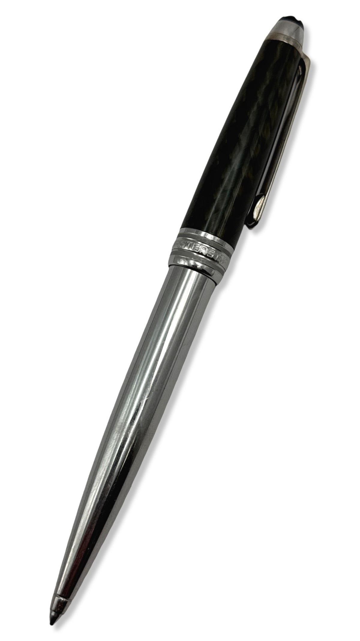 Montblanc Meisterstuck Solitaire Carbon & Steel Ballpoint Pen: Montblanc Meisterstuck Solitaire Carbon & Steel Ballpoint Pen manfacturer #5834, measures L: 5 1/2"