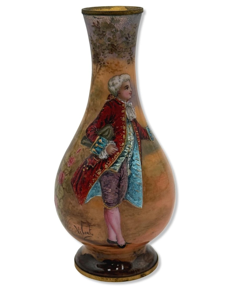Signed Vibert French Enamel Portrait Vase (1 of 3)