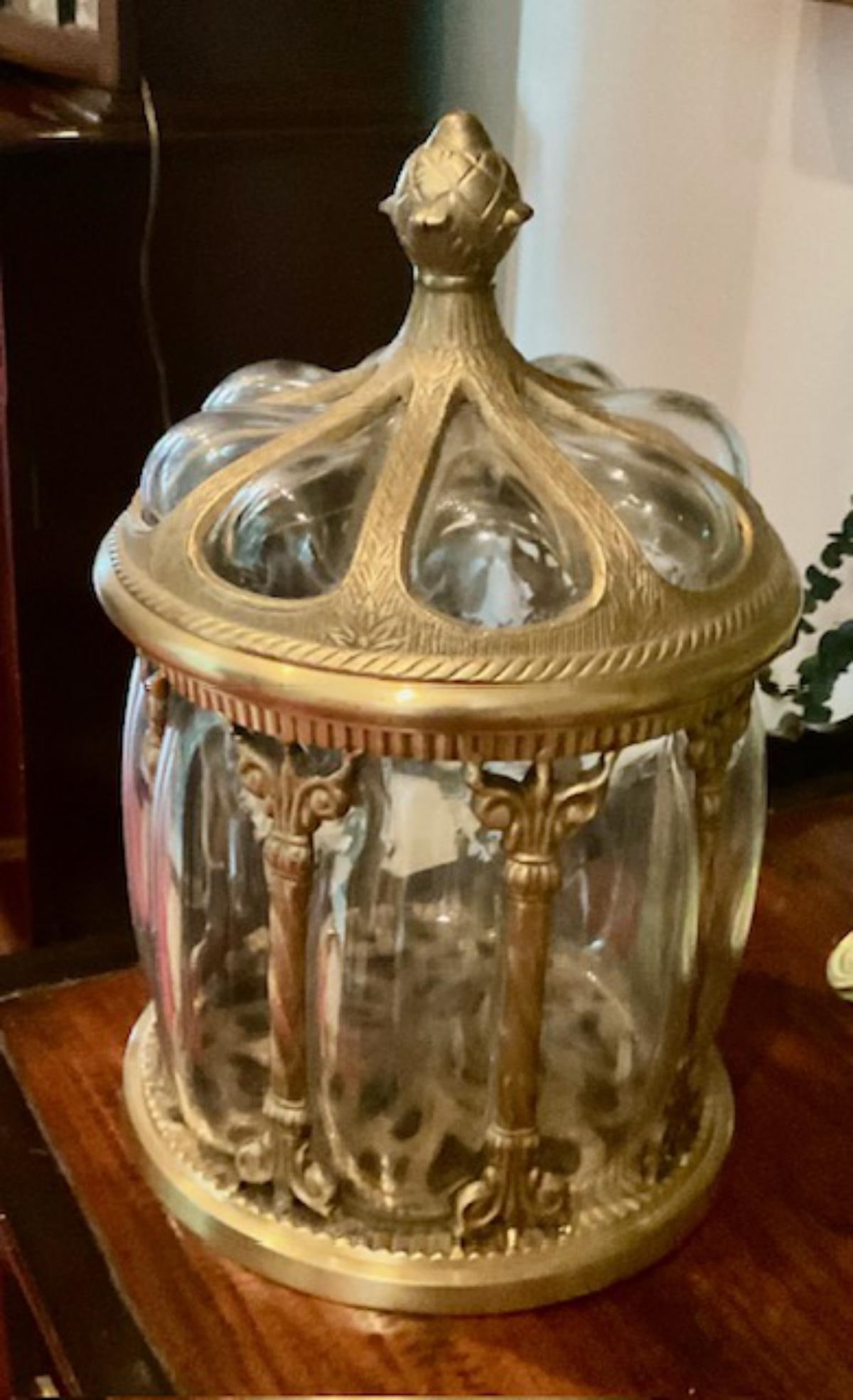 Vintage Hand Blown Bubble Glass & Brass Lidded Apothecary Jar (1 of 1)