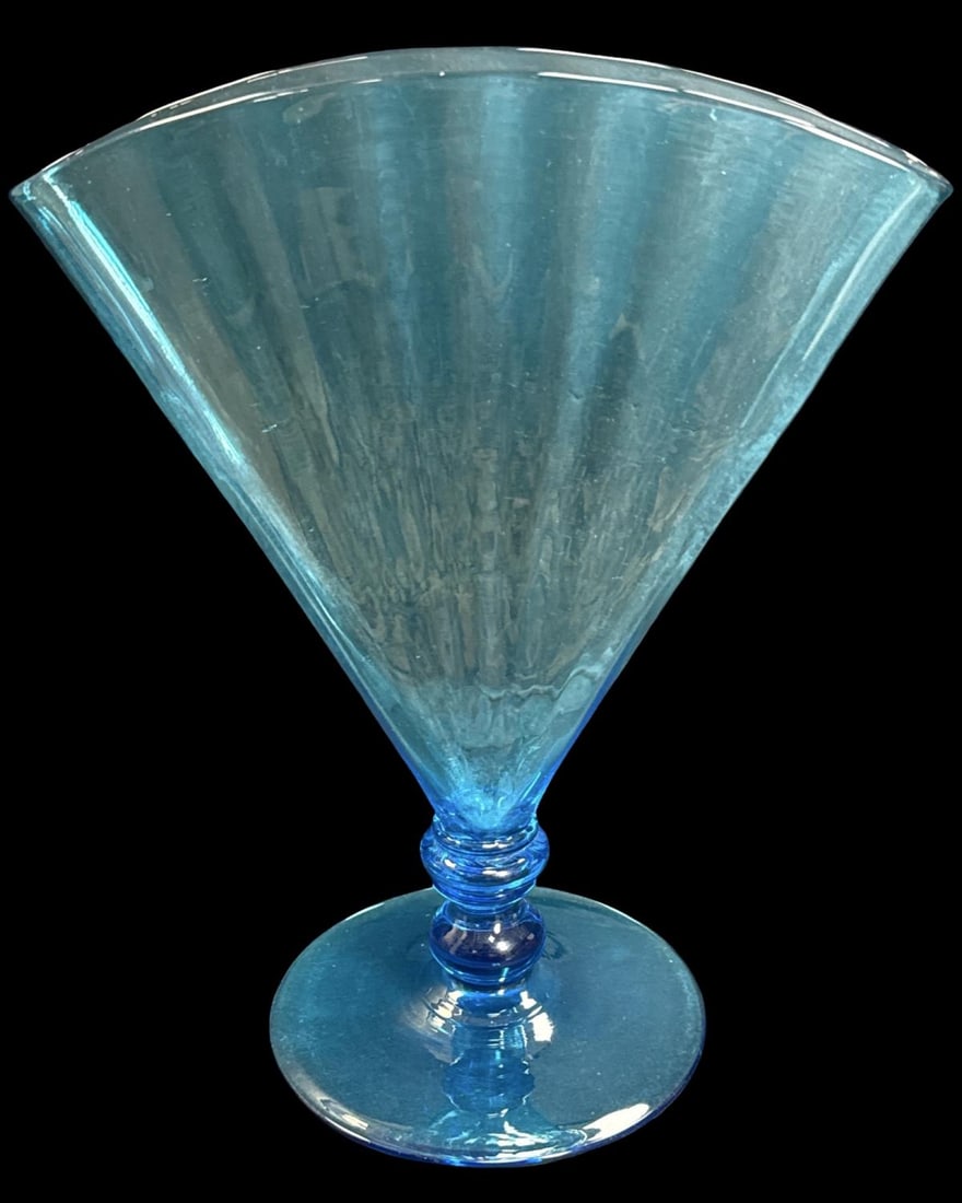 Signed Steuben Celeste Blue Ribbed Fan Vase (1 of 3)