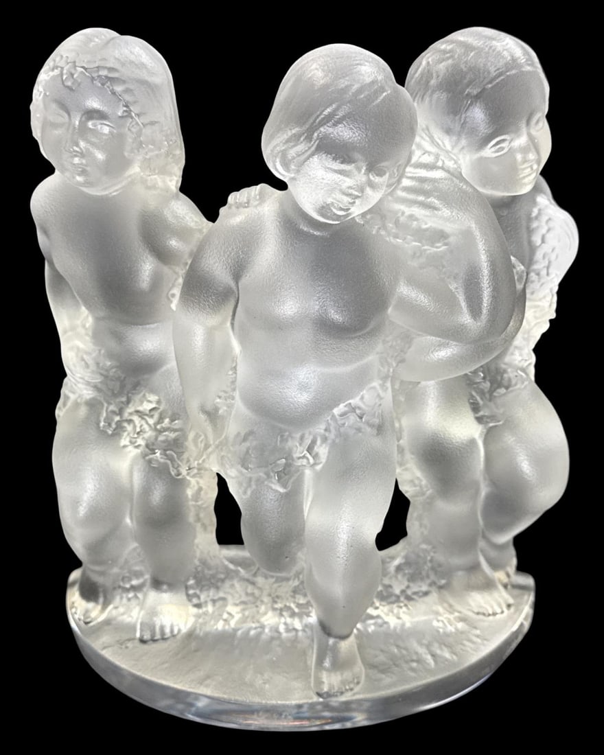 Lalique France Clear & Frosted Crystal Luxembourg Cherubs Figurine: Lalique France Clear & Frosted Crystal Luxembourg Cherubs Figurine measures H: 8" x W: 6 1/2"