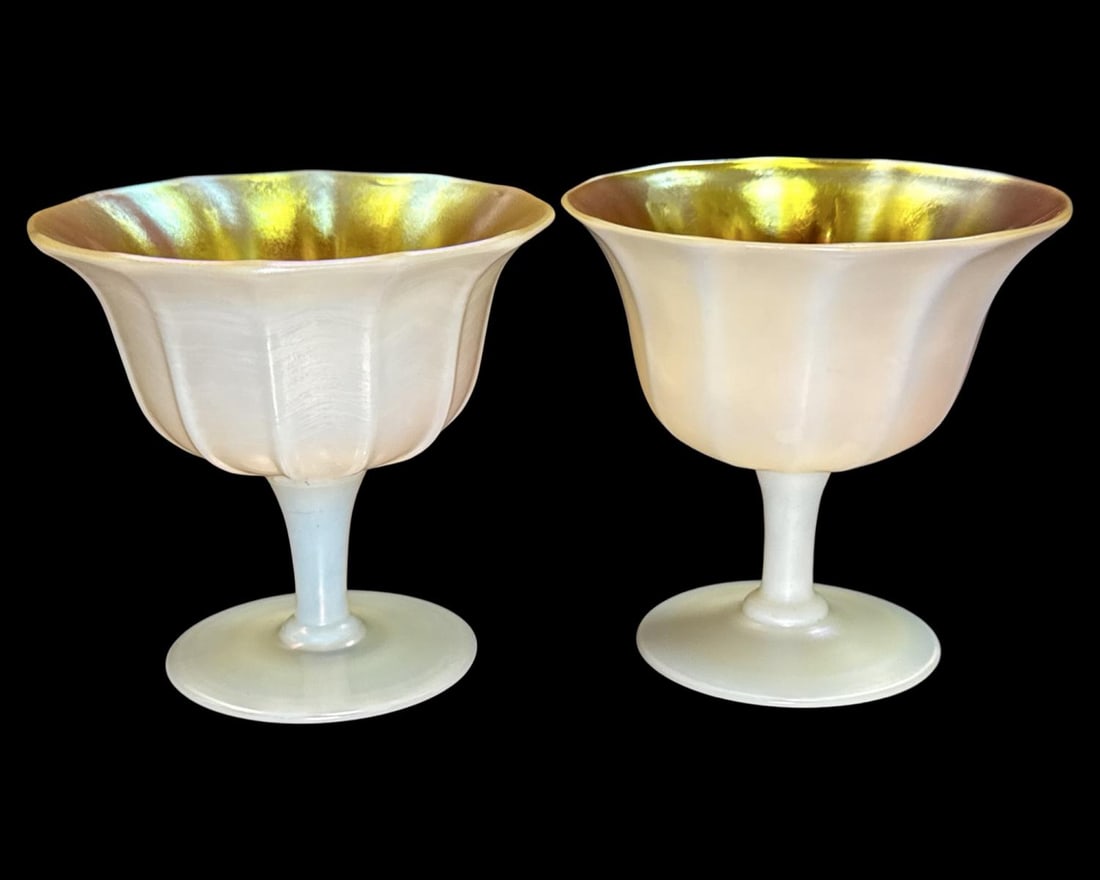 Pair of Steuben Gold Aurene & Calcite Cups (1 of 4)