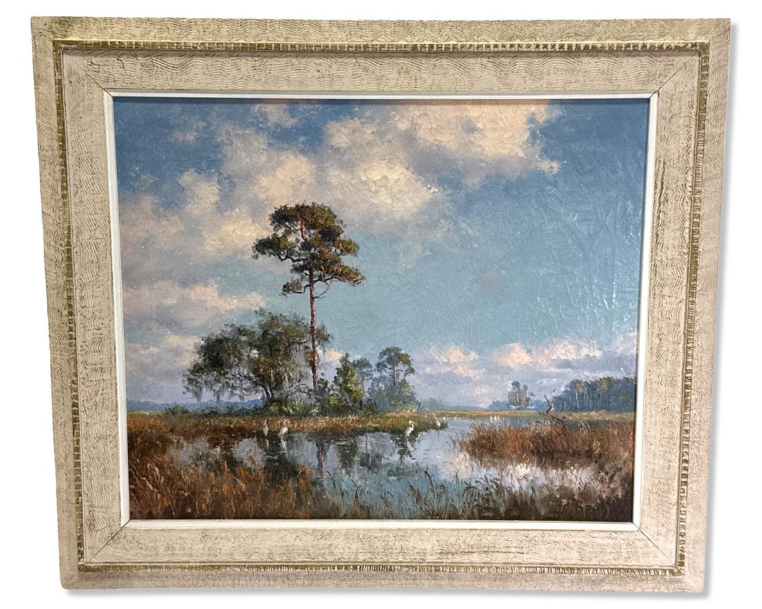 Signed Albert Ernest "A.E." Beanie Backus (American, 1906-1990) Pine Island Oil Painting on Canvas (1 of 8)