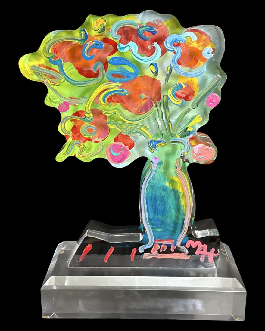 Signed Peter Max (German/American b. 1937) Vase of Flowers Ver. II 2014 Hand Painted Acrylic (1 of 4)