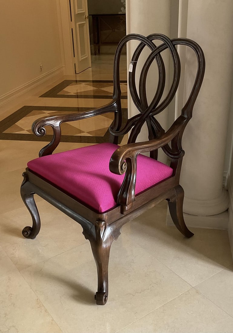 Rose Tarlow Style Georgina Ribbon Back Armchair with Fuchsia Upholstery: Rose Tarlow Style Georgina Ribbon Back Armchair with Fuchsia Upholstery H: 42" x W: 27" x L: 27"