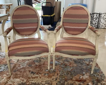 Pair of Contemporary Ballon Back Chairs with Custome Upholstery