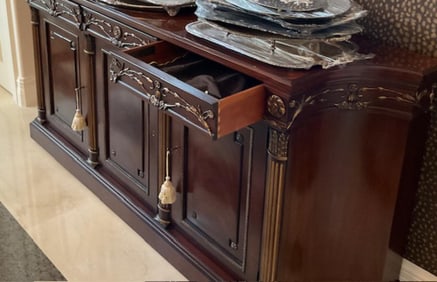 EJ Victor Premiere Furniture Crafters Newport Historic Collection Inlay Top Three Drawer Sideboard