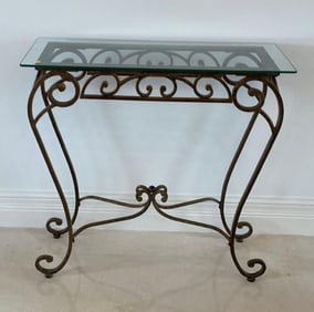 Wrought Iron & Glass Top Side Table