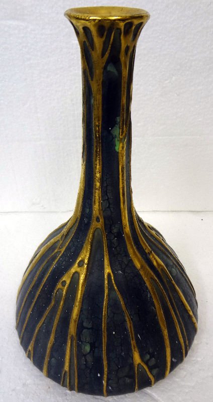 Amphora Black & Gilt Vase: Amphora Black & Gilt Vase. #8258, measures - 12" high x 8 1/2" diameter. For Domestic or International Shipping Quotes Please Feel Call Ryan or Dave at Eagle Shipping Center 561-932-0700 or email them