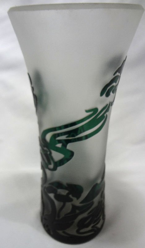 Val St. Lambert Green Glass Vase, Signed: Val St. Lambert Green Glass Vase, Signed. Measures 10" high x 4" wide.For Domestic or International Shipping Quotes Please Feel Call Ryan or Dave at Eagle Shipping Center 561-932-0700 or email them at