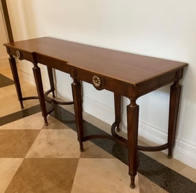 Extending Regency Style Serving Table with Rectangular Top Above Eight Squared Tapered Legs Joined