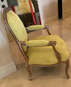 French Style Yellow Tone Upholstered Arm Chair