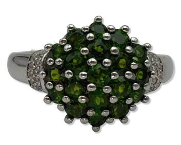 Sterling Silver, White Sapphire, & Chrome Diopside Ring