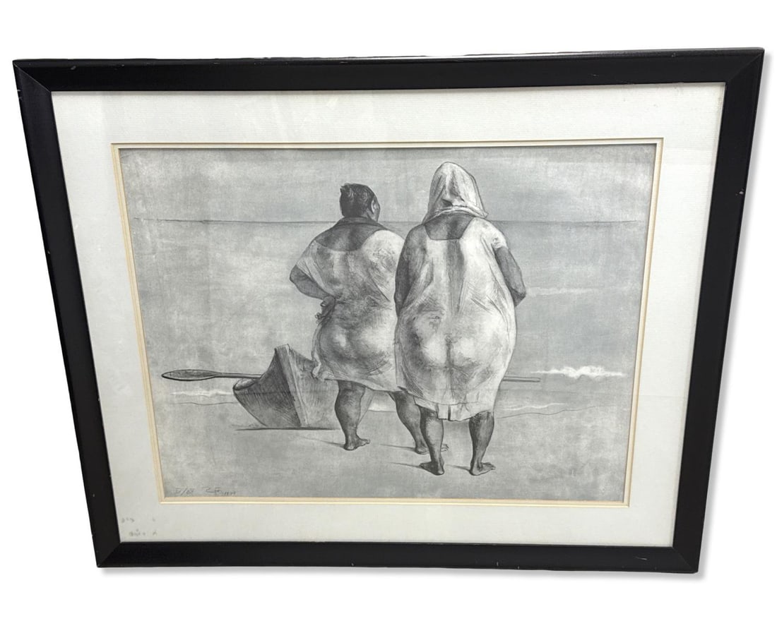 Signed Francisco Zuniga (Costa Rican/Mexican, 1912-1998) Lithograph in Black and White of Two Women (1 of 3)