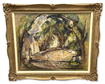 Signed William Meyerowitz (American, 1887-1981) Rural Village Landscape Scene Oil Painting on Canvas