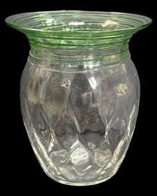 Carder Steuben Clear & Green Reeding Vase