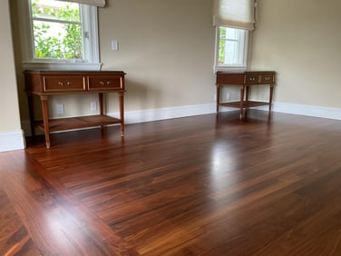 Pair of Glass Top Nightstands with Two Short Drawers over Caned Lower Shelf on Tapered Legs