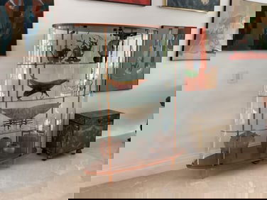 Cherry Wood Vitrine Display Cabinet with Lights