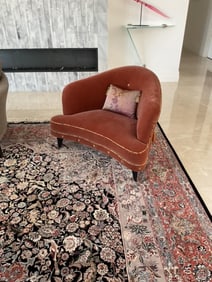 Dark Orange Tone Upholstered Armchair with Gold Trim Accents