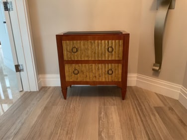 Baker Two Drawer Nightstand in Light Brown Finish with Goldtone Drawers