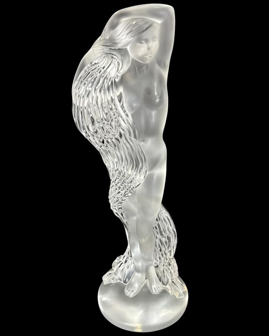 Rare Lalique France Clear & Frosted Crystal Sculpture of a Woman Holding a Flowing Jar (1 of 5)