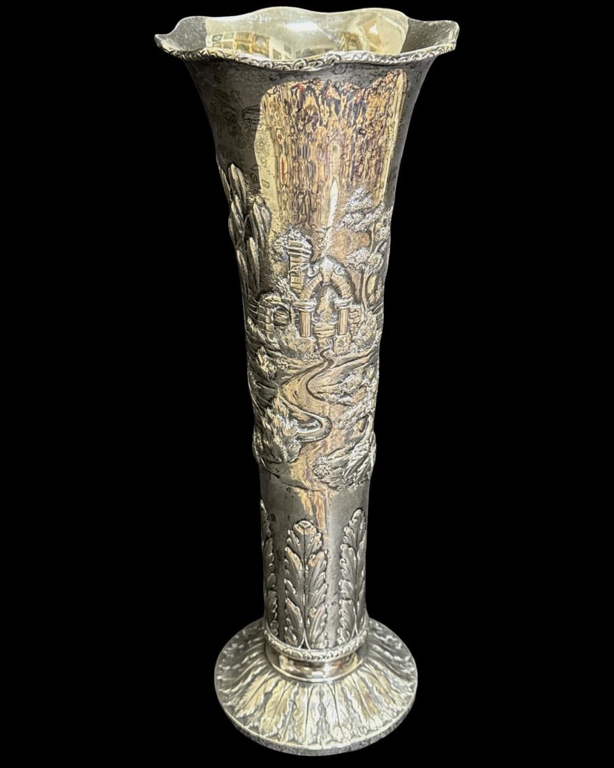 Antique S. Kirk & Son American Sterling Silver Garden Motif Repousse Centerpiece Vase (1 of 4)