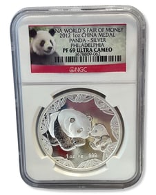 China 2012 Panda Philadelphia Ana 1 OZ Silver Medal NGC PF 69 Ultra Cameo Coin